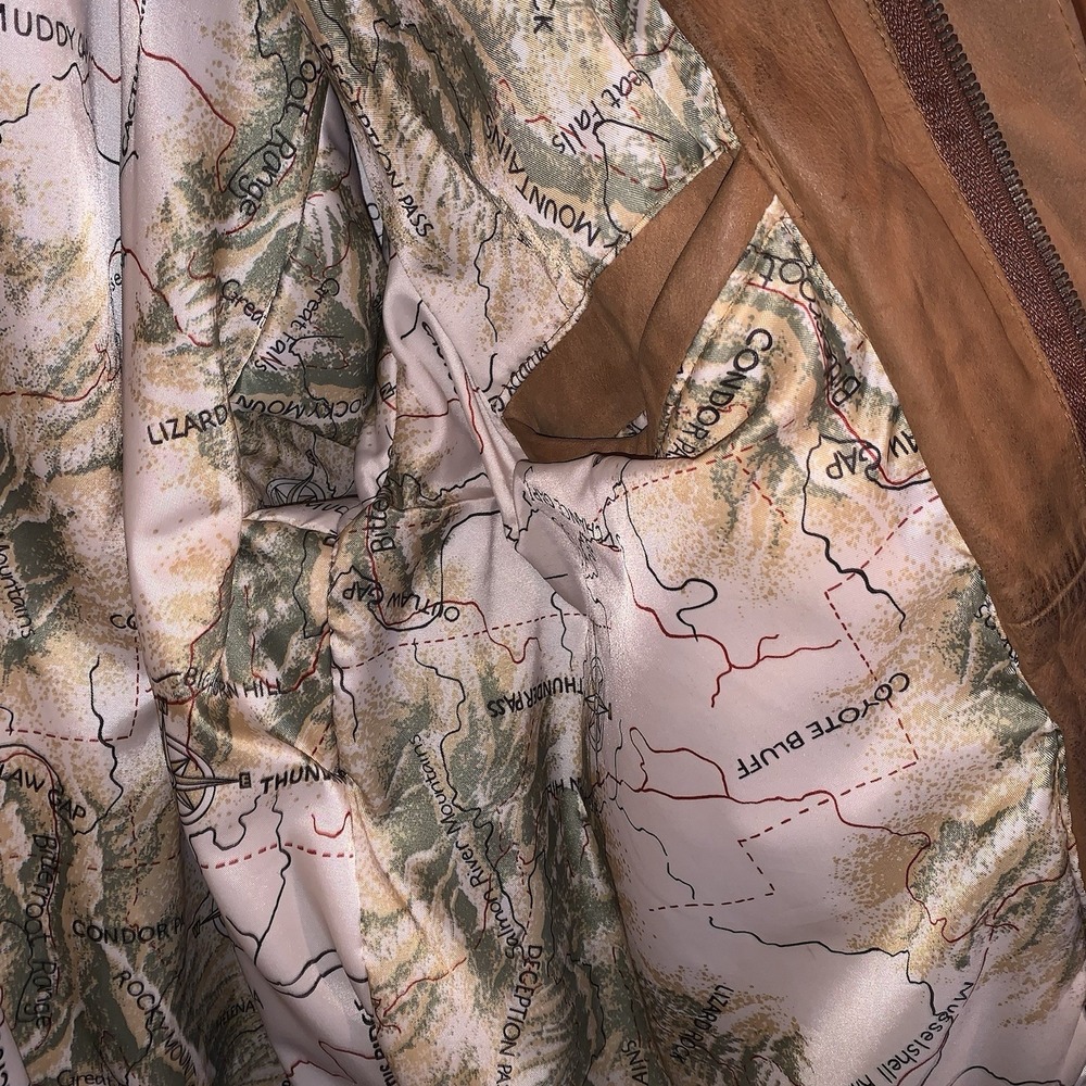 VTG Marlboro Adventure Team Genuine Leather Jacket Mens L Brown Map Lined 1990's - Picture 5 of 8